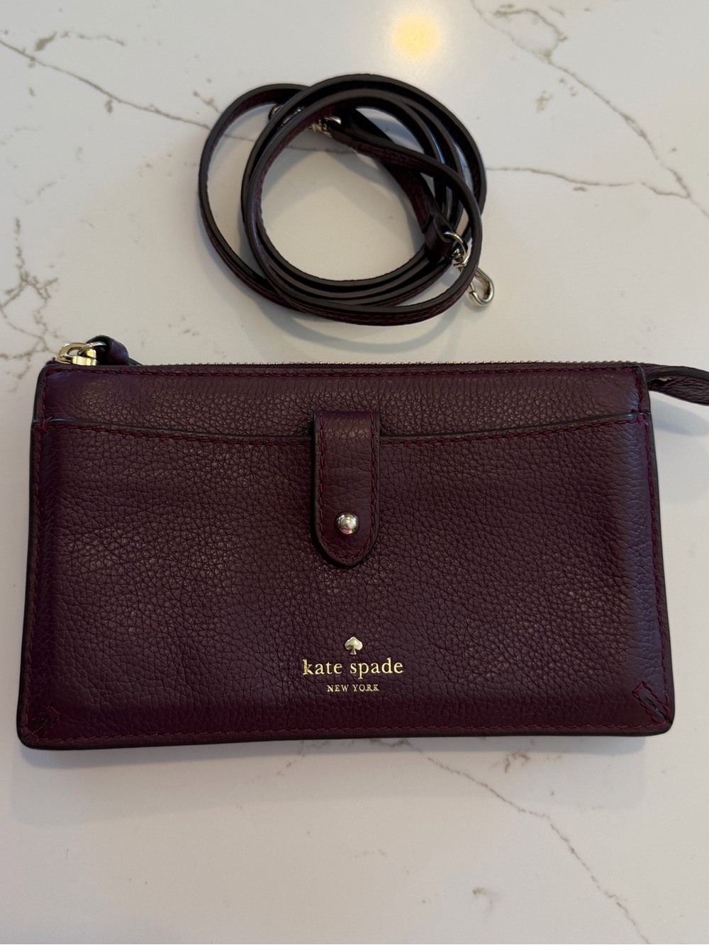 Kate Spade Plum Burgundy Pebbled Leather Crossbody Wallet